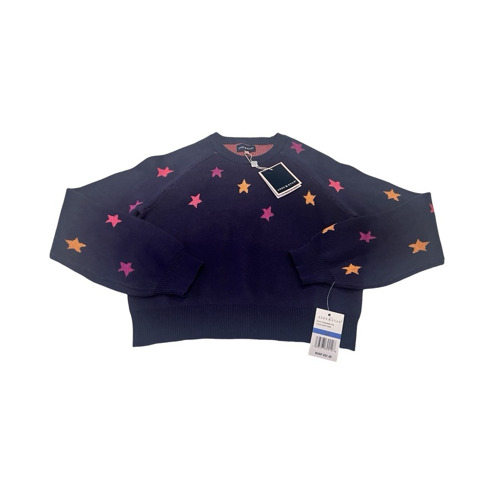 Andy &‎ Evan Girls Size 12 Navy Stars Cropped Crewneck Sweater Nwt $52